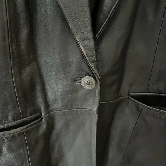 Denim and Co. qvc smooth brown leather distressed oversized blazer - Picture 7 of 10